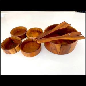 Handmade wood salad bowl and serving set 7 pieces